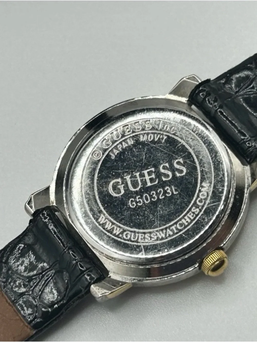 Vintage GUESS Women's Two-Tone Gold & Silver Round Leather Strap Watch - Black